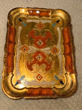 Source Unknown Gold and Orange Decorative Tray